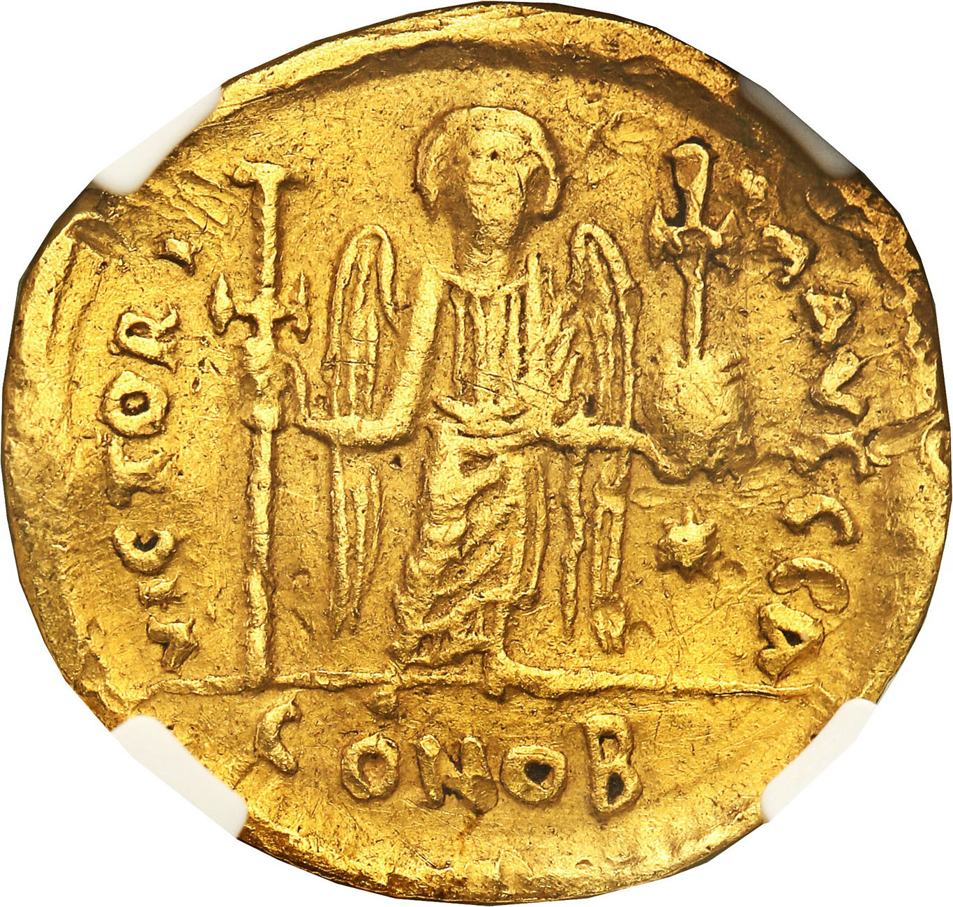 Bizancjum. Justinian I (527-565). Solidus 542-565. Konstantynopol NGC Ch VF 5/5 2/5